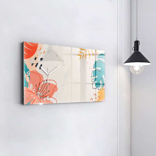 Horizontální skleněné hodiny na stěnu Havajské rostliny