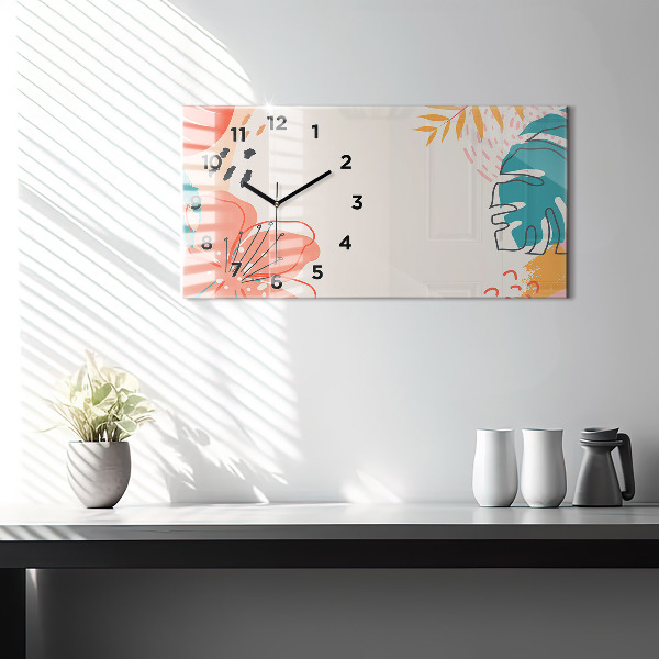 Horizontální skleněné hodiny na stěnu Havajské rostliny