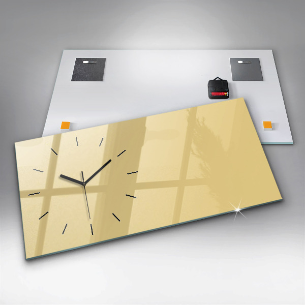 Horizontální skleněné hodiny na stěnu Krémová barva