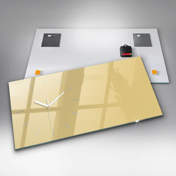 Horizontální skleněné hodiny na stěnu Krémová barva