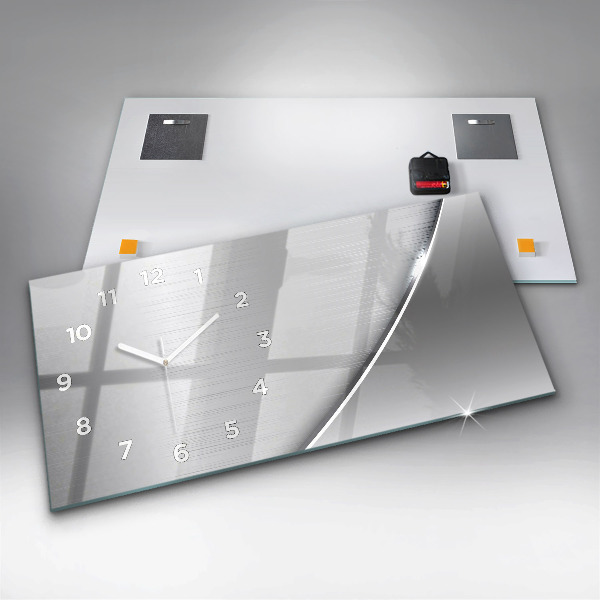 Horizontální skleněné hodiny na stěnu Stříbrný vzor