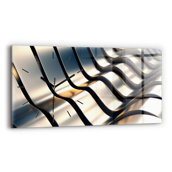 Horizontální skleněné hodiny na stěnu Stříbrný vzor