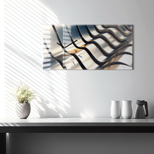 Horizontální skleněné hodiny na stěnu Stříbrný vzor