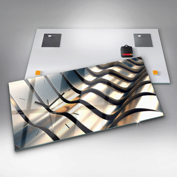 Horizontální skleněné hodiny na stěnu Stříbrný vzor