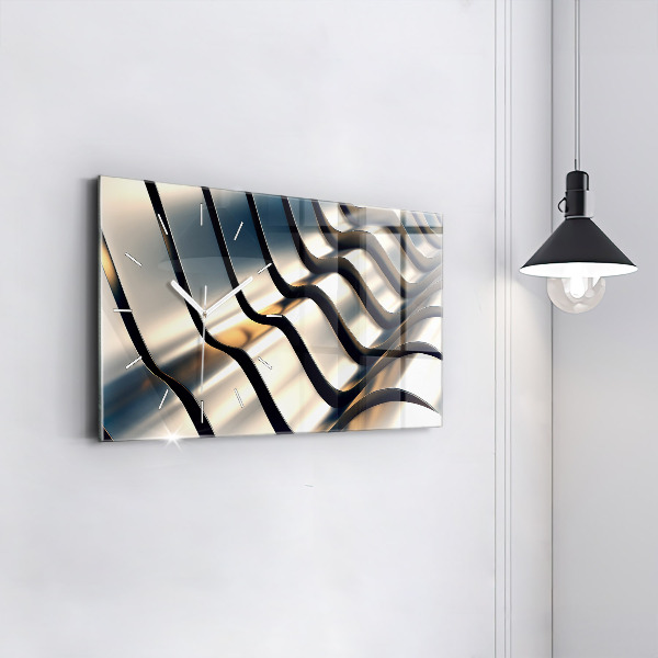 Horizontální skleněné hodiny na stěnu Stříbrný vzor