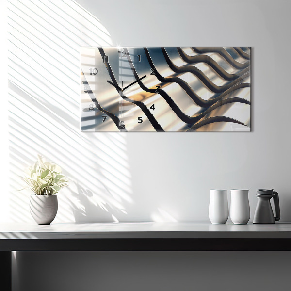 Horizontální skleněné hodiny na stěnu Stříbrný vzor