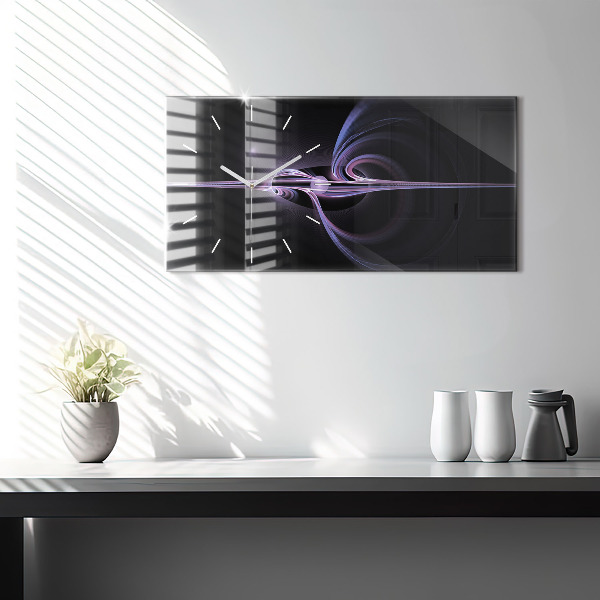 Horizontální skleněné hodiny na stěnu Fialová abstrakce