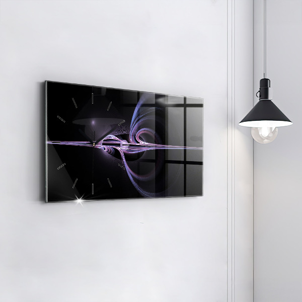 Horizontální skleněné hodiny na stěnu Fialová abstrakce