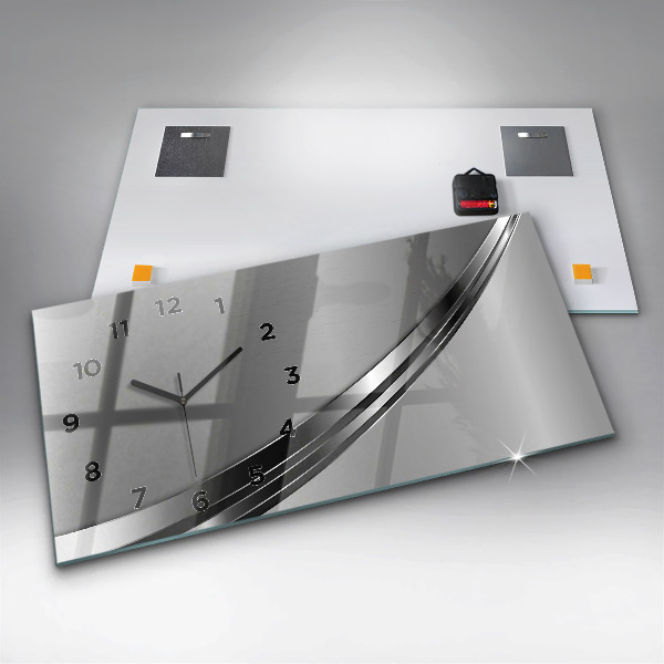 Horizontální skleněné hodiny na stěnu Stříbrné linie