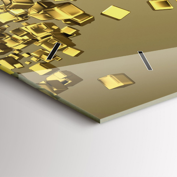 Horizontální skleněné hodiny na stěnu Zlaté čtverce