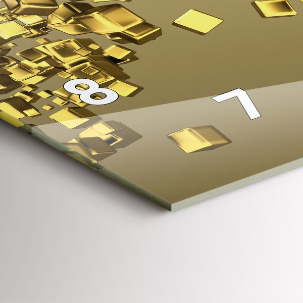 Horizontální skleněné hodiny na stěnu Zlaté čtverce