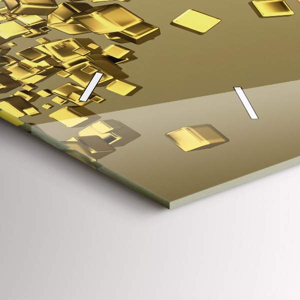 Horizontální skleněné hodiny na stěnu Zlaté čtverce