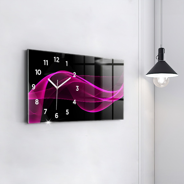 Horizontální skleněné hodiny na stěnu Růžová abstrakce