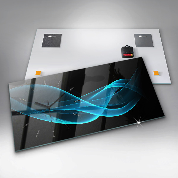 Horizontální skleněné hodiny na stěnu Modrá abstrakce