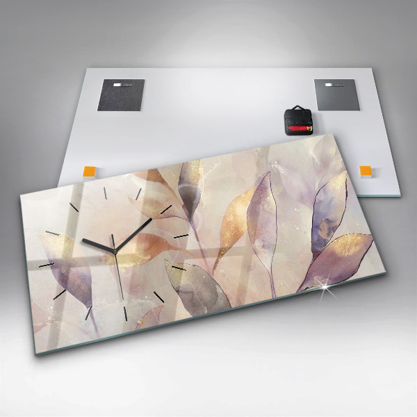 Horizontální skleněné hodiny na stěnu Abstraktní boho listy