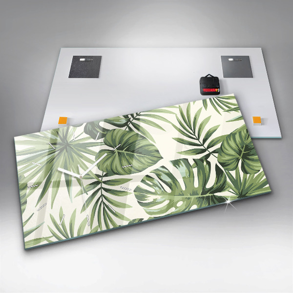 Horizontální skleněné hodiny na stěnu Tropický vzor