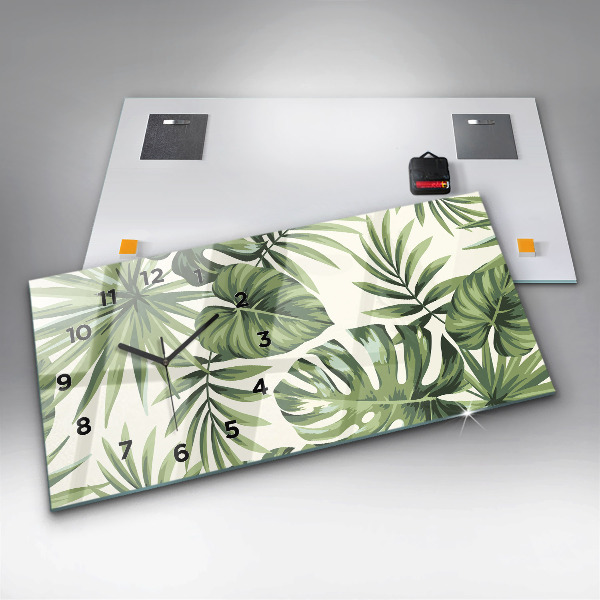 Horizontální skleněné hodiny na stěnu Tropický vzor