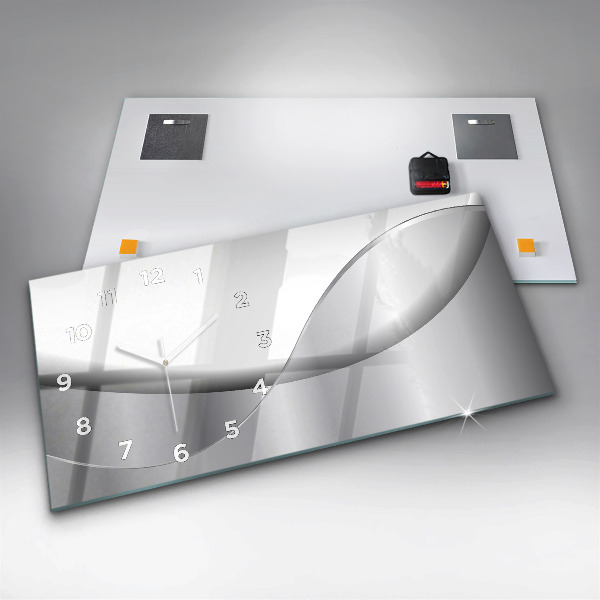 Horizontální skleněné hodiny na stěnu Stříbrná abstrakce