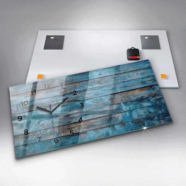 Horizontální skleněné hodiny na stěnu Modré desky
