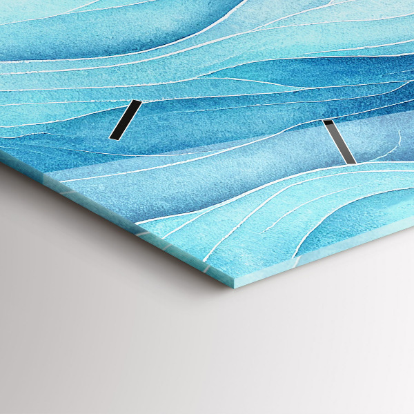 Horizontální skleněné hodiny na stěnu Modré mraky