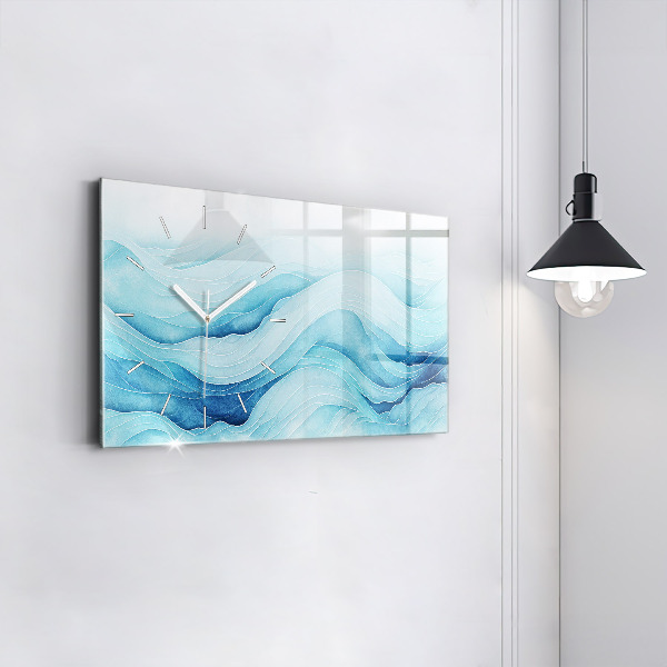 Horizontální skleněné hodiny na stěnu Modré mraky