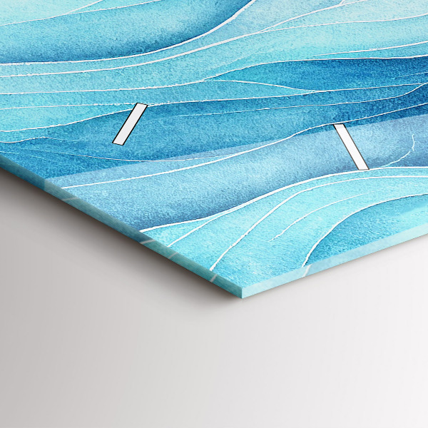 Horizontální skleněné hodiny na stěnu Modré mraky