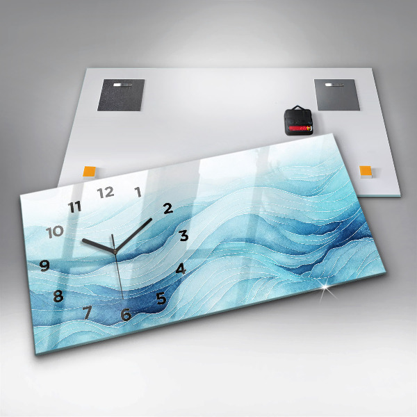Horizontální skleněné hodiny na stěnu Modré mraky