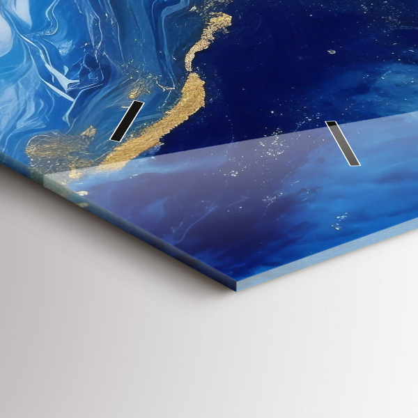 Horizontální skleněné hodiny na stěnu Modrý mramor