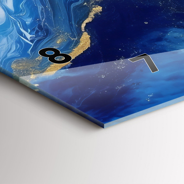 Horizontální skleněné hodiny na stěnu Modrý mramor