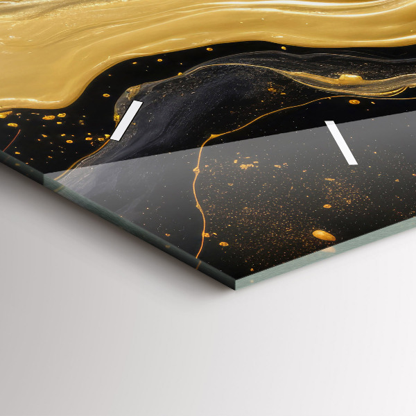 Horizontální skleněné hodiny na stěnu Zlatý mramor