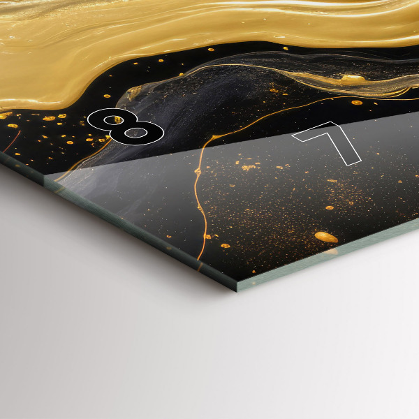 Horizontální skleněné hodiny na stěnu Zlatý mramor