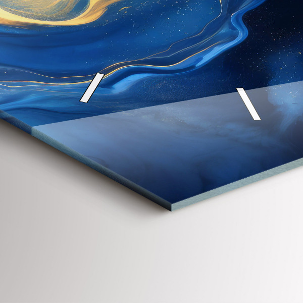 Horizontální skleněné hodiny na stěnu Modrý mramor