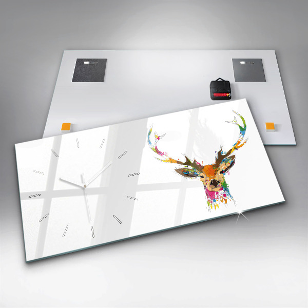 Horizontální hodiny na skle Barevná hlava jelena