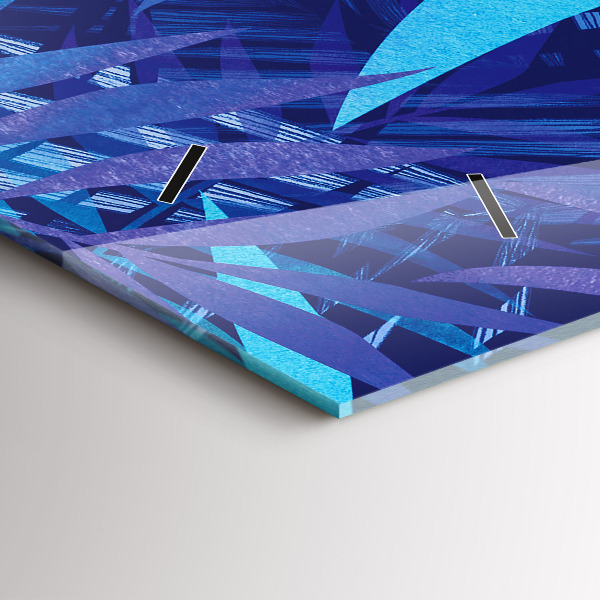 Horizontální skleněné hodiny na stěnu Modré listy