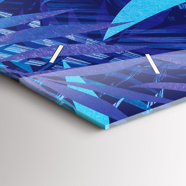 Horizontální skleněné hodiny na stěnu Modré listy