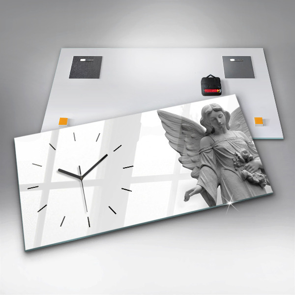 Horizontální skleněné hodiny na stěnu Socha anděla s křídly