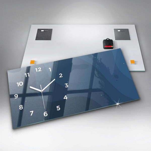 Horizontální skleněné hodiny na stěnu Modré vlny