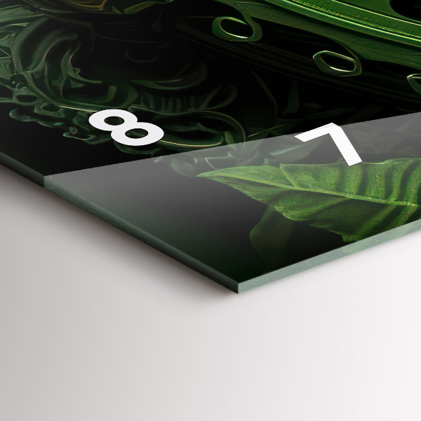 Horizontální skleněné hodiny na stěnu Zelený mechanismus