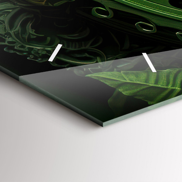 Horizontální skleněné hodiny na stěnu Zelený mechanismus