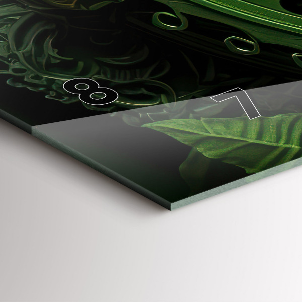 Horizontální skleněné hodiny na stěnu Zelený mechanismus