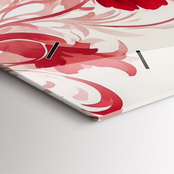 Horizontální skleněné hodiny na stěnu Červené květy