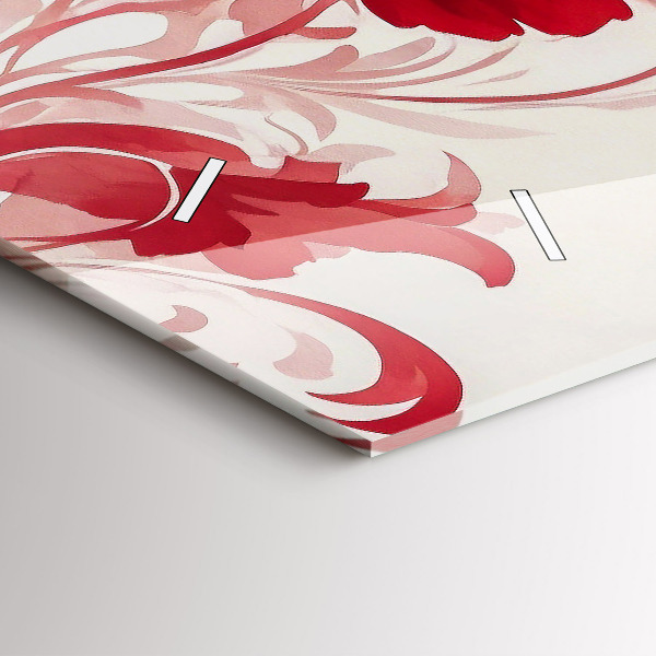 Horizontální skleněné hodiny na stěnu Červené květy