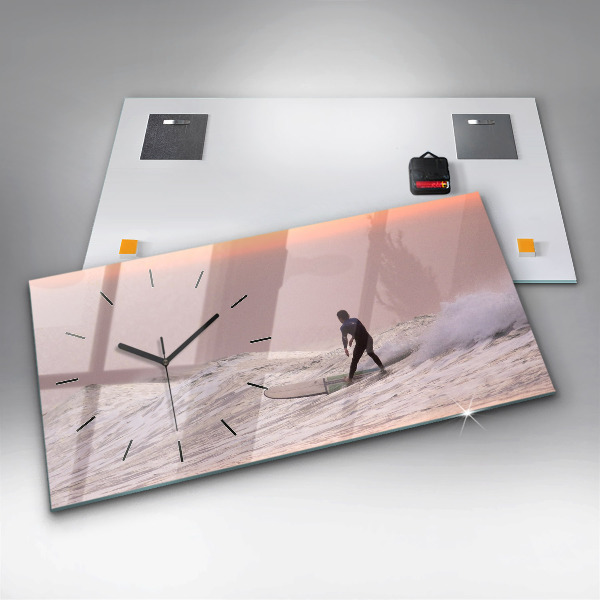 Horizontální skleněné hodiny na stěnu Surfař na Havaji