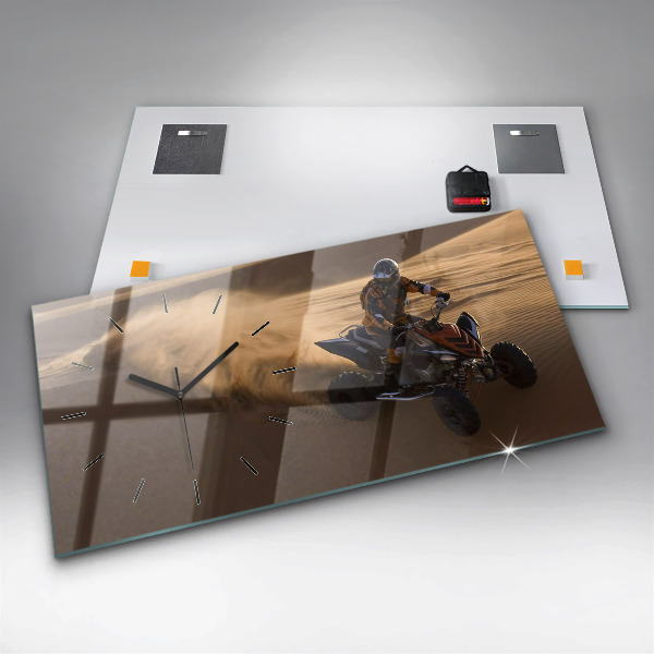 Horizontální hodiny na skle Čtyřkolka v poušti