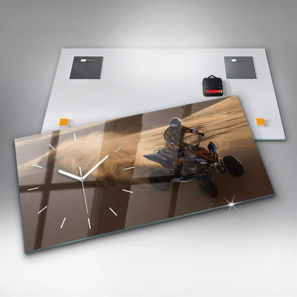 Horizontální hodiny na skle Čtyřkolka v poušti