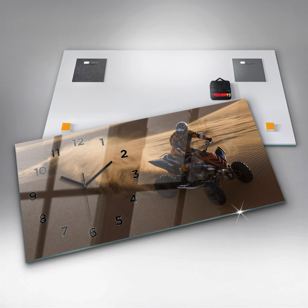 Horizontální hodiny na skle Čtyřkolka v poušti