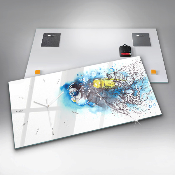 Horizontální hodiny na skle Podvodní život ryb