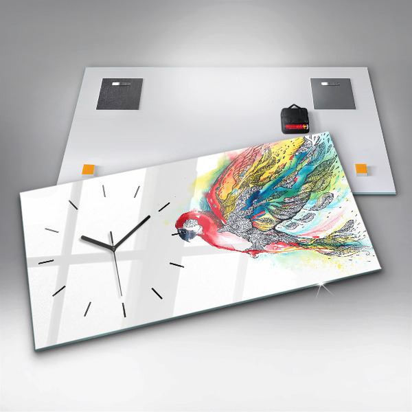 Horizontální hodiny na skle Barevný papoušek v letu