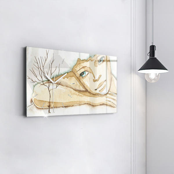 Horizontální hodiny na skle Portrét ženy