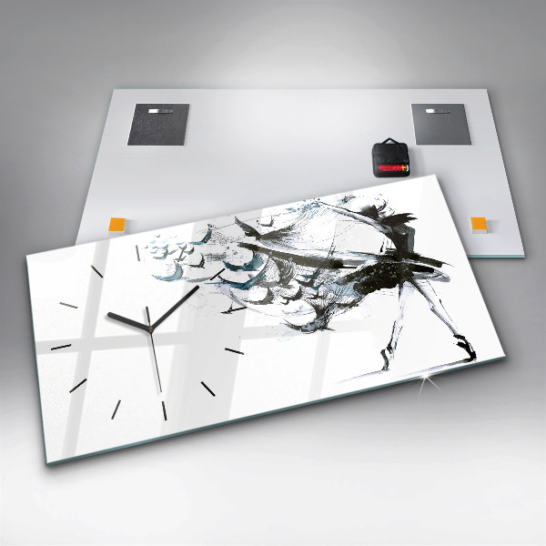 Horizontální hodiny na skle Žena tančící balet